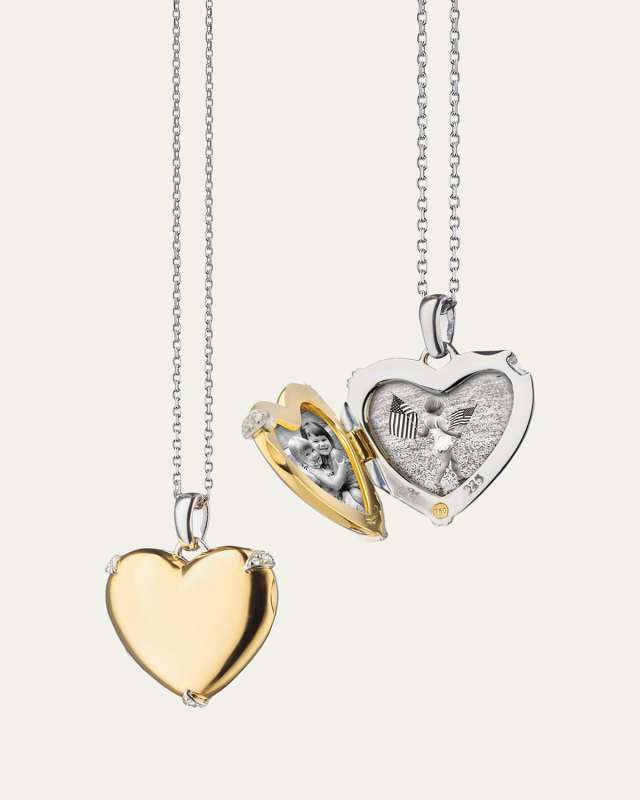 Two Tone Heart of Gold Locket Necklace in 18K Yellow Gold and Sterling Silver